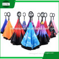 manual open upside down with C handle reverse umbrella smart umbrella in double layer inverted revert umbrella